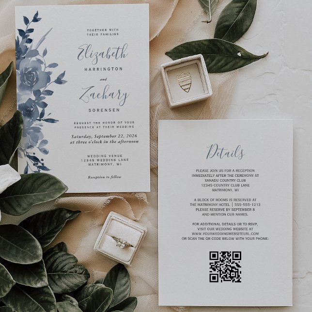 Invitación de boda con código QR de flores en acua (Subido por el creador)
