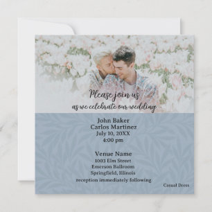 Invitación de boda con código QR de foto azul info