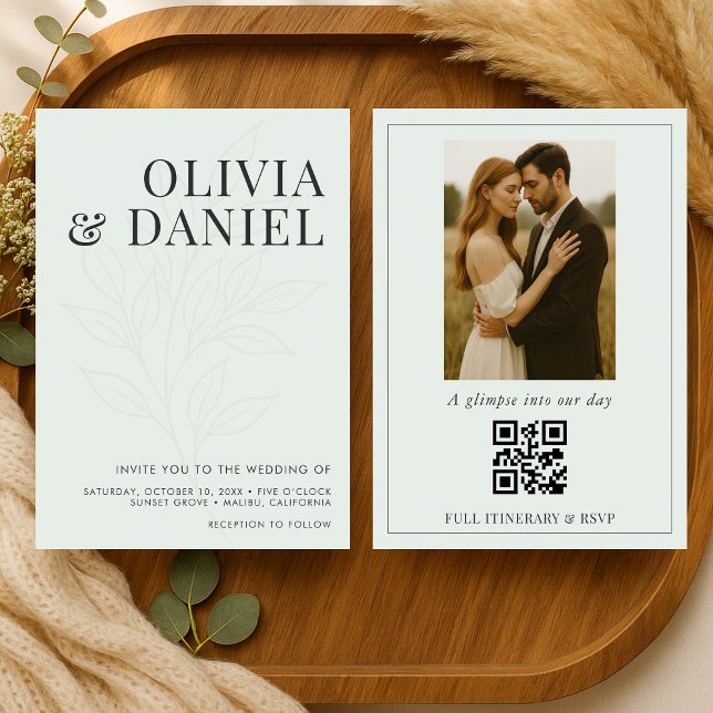 Invitación de boda con código QR de foto botánica  (Subido por el creador)