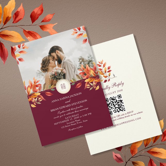 Invitación de Boda con Código QR de Foto de Otoño (Subido por el creador)