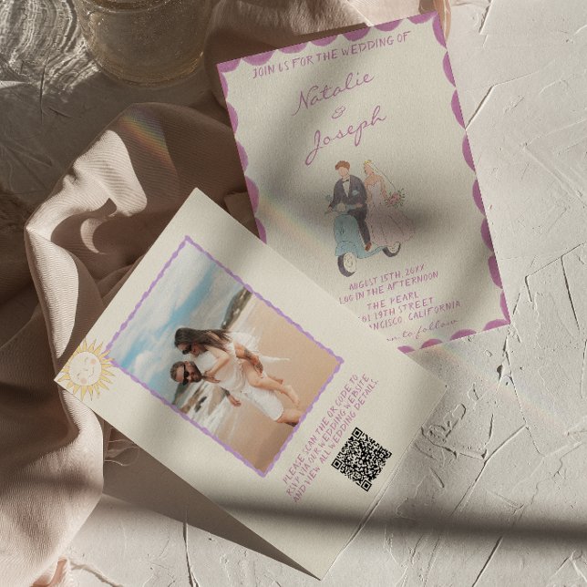 Invitación de boda con código QR de foto dibujada  (Subido por el creador)