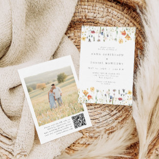 Invitación de boda con código QR de foto floral bo