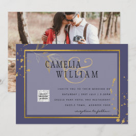 Invitación de boda con código QR de foto morada Gu