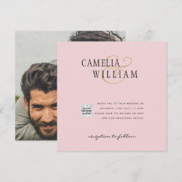 Invitación de Boda con Código QR de Foto ROSADO Ru