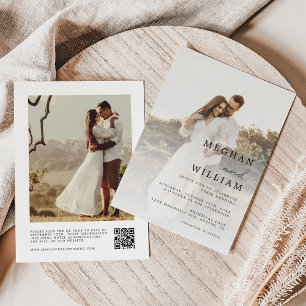Invitación de boda con código QR de foto rústica
