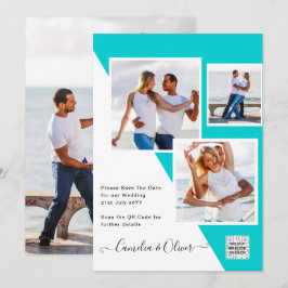 Invitación de Boda con Código QR de Foto Turquesa 