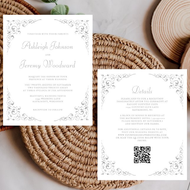 Invitación de boda con código QR de hoja de plata  (Subido por el creador)