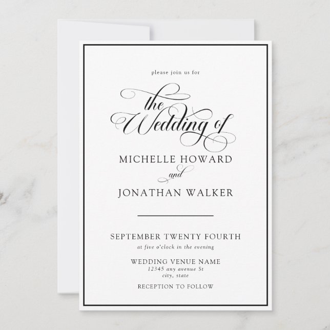 Invitación de boda con código QR de letra elegante (Anverso)