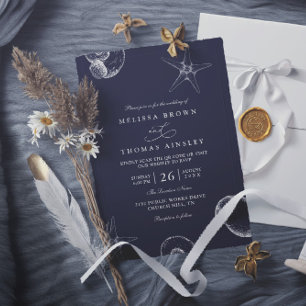 Invitación de boda con código QR de mar de playa m