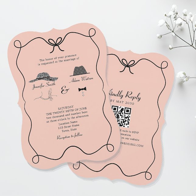 Invitación de boda con código QR de pajarita capri (Subido por el creador)