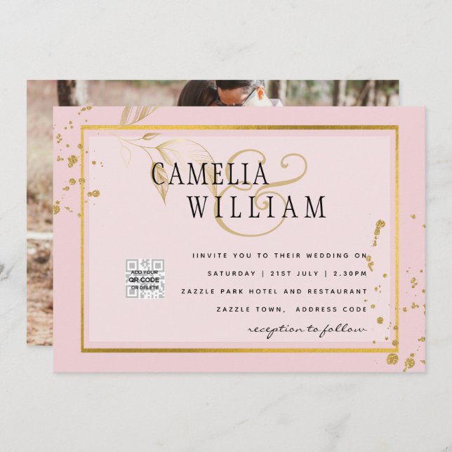 Invitación de boda con código QR de respuesta mode (Anverso / Reverso)