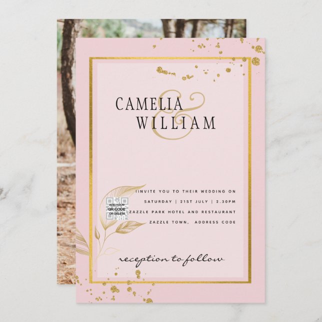 Invitación de boda con código QR de respuesta mode (Anverso / Reverso)