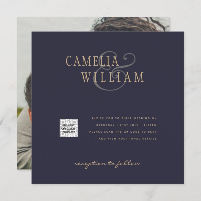 Invitación de Boda con Código QR de Respuesta RSVP (Anverso / Reverso)