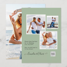 Invitación de boda con código QR de RSVP verde fot