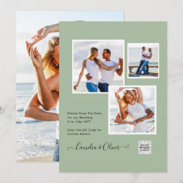 Invitación de boda con código QR de RSVP verde fot