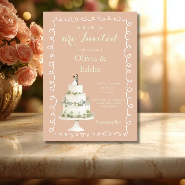 Invitación de boda con código QR de tarta de boda  (Subido por el creador)