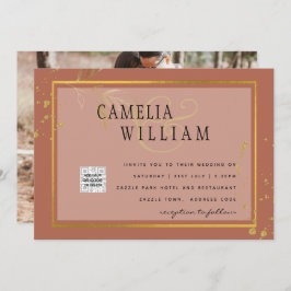 Invitación de boda con código QR de terracota para