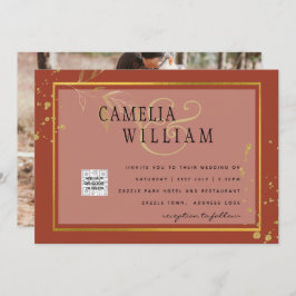 Invitación de boda con código QR de terracota para