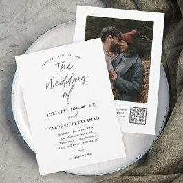 Invitación de boda con código QR en blanco y negro