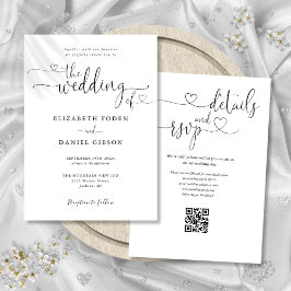 Invitación de boda con código QR en negro y blanco