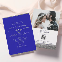Invitación de Boda con Código QR en Plata y Azul R