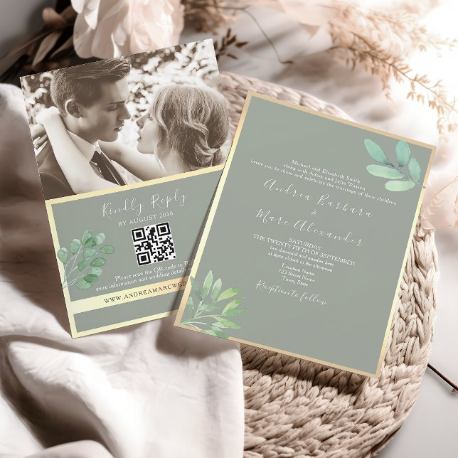 Invitación de boda con código QR en verde salvia (Subido por el creador)