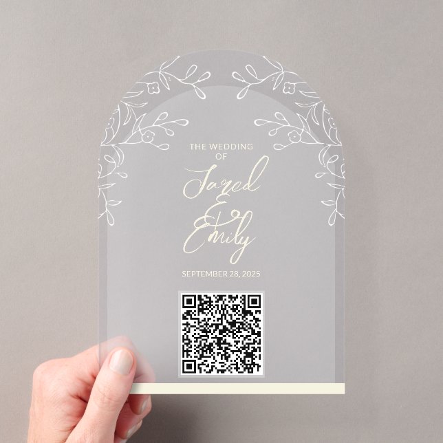 Invitación de boda con código QR estilo arco flora (Insitu (portátil))