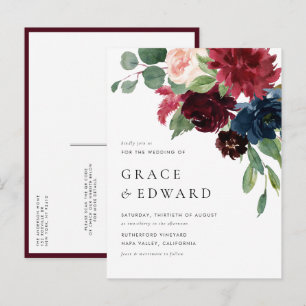 Invitación de boda con código QR floral de color b