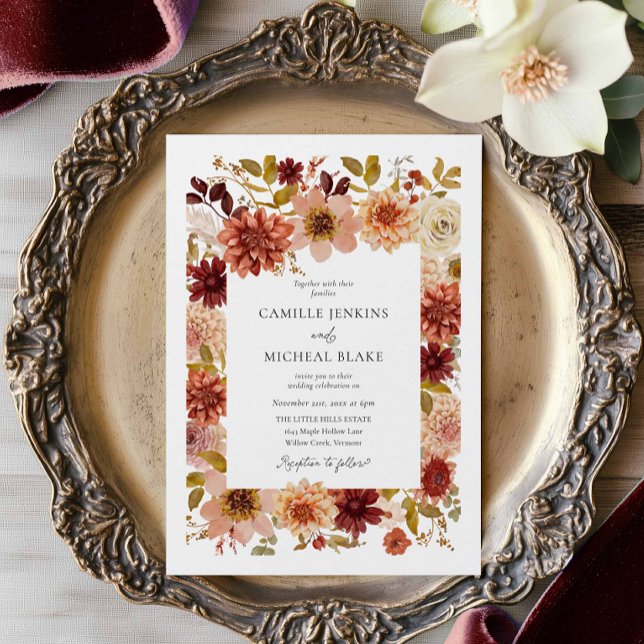 Invitación de boda con código QR floral de otoño (Autumn Botanical QR Code Wedding Invitation)