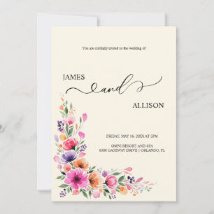 Invitación de boda con código QR floral fucsia vib