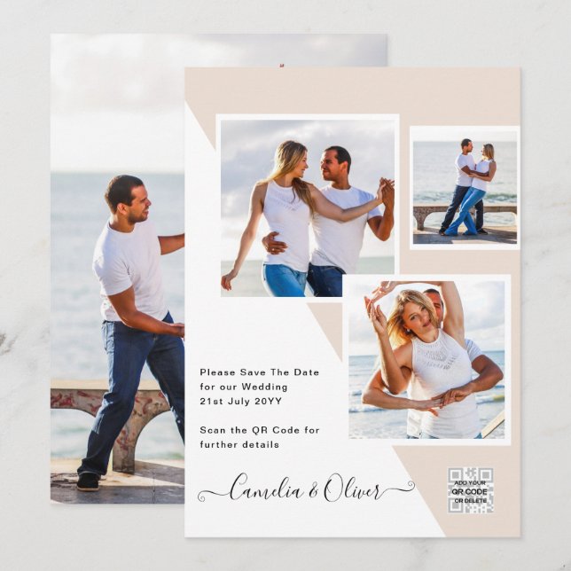 Invitación de Boda con Código QR FOTO Champagne Bl (Anverso / Reverso)