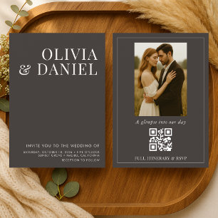 Invitación de boda con código QR fotográfico minim