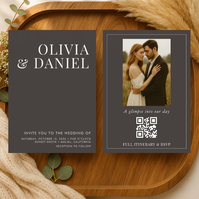 Invitación de boda con código QR fotográfico minim (Subido por el creador)