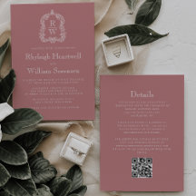 Invitación de boda con código QR Monograma Cresta