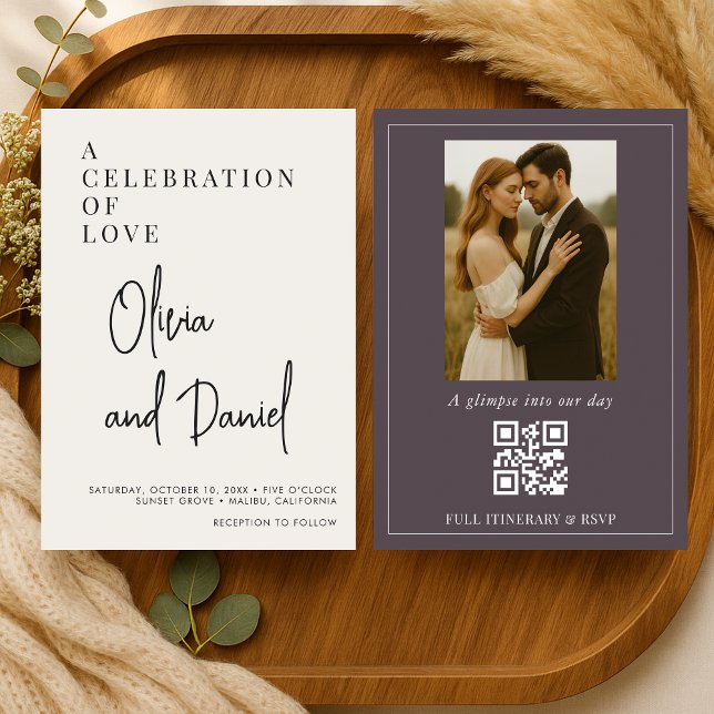 Invitación de Boda con Código QR Morado y Foto con (Subido por el creador)