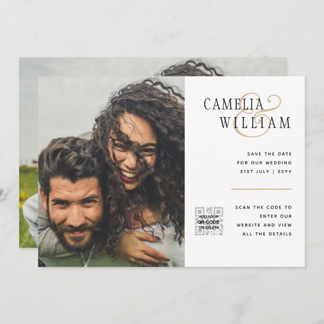 Invitación de boda con código QR para guardar la f (Anverso / Reverso)