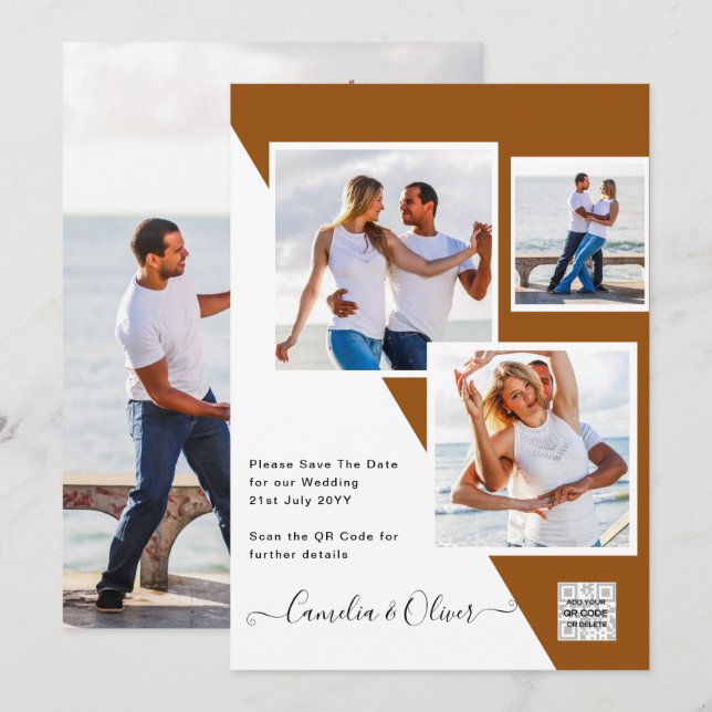 Invitación de boda con código QR para guardar la f (Anverso / Reverso)