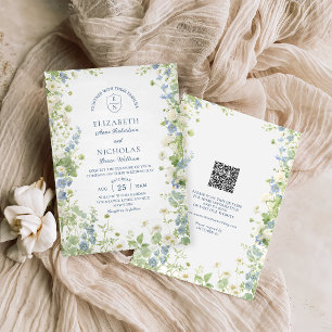 Invitación de boda con código QR para jardín de fl