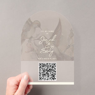 Invitación de boda con código QR para pajarito