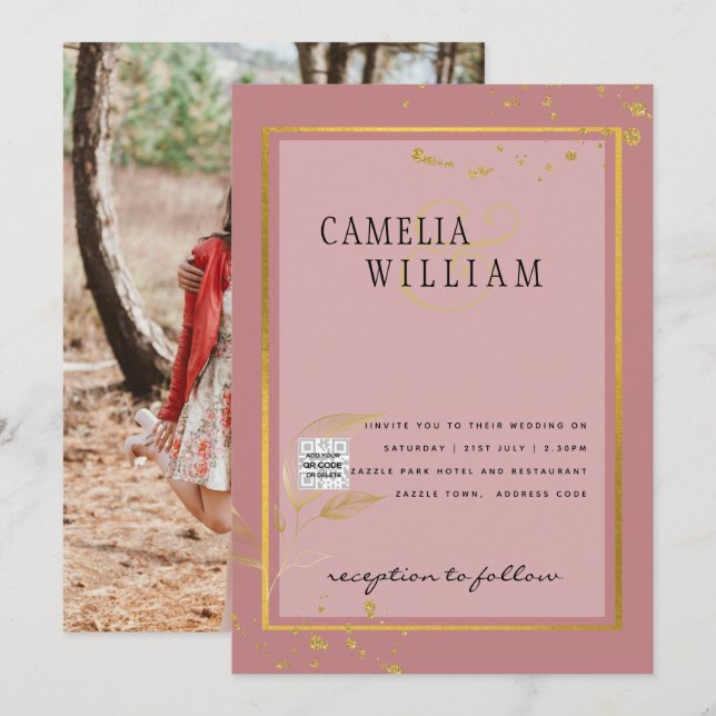 Invitación de boda con código QR para RSVP con fot (Anverso / Reverso)