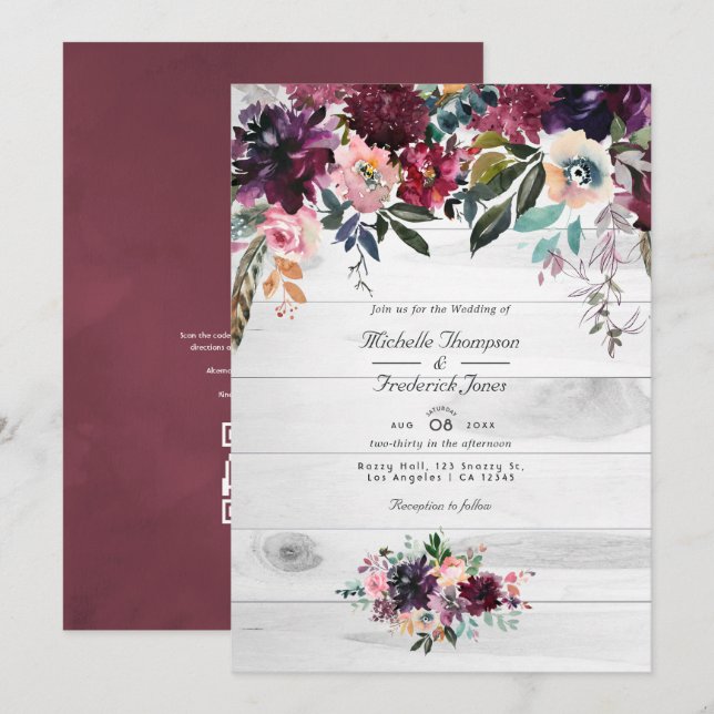Invitación de boda con código QR para RSVP del Jar (Anverso / Reverso)