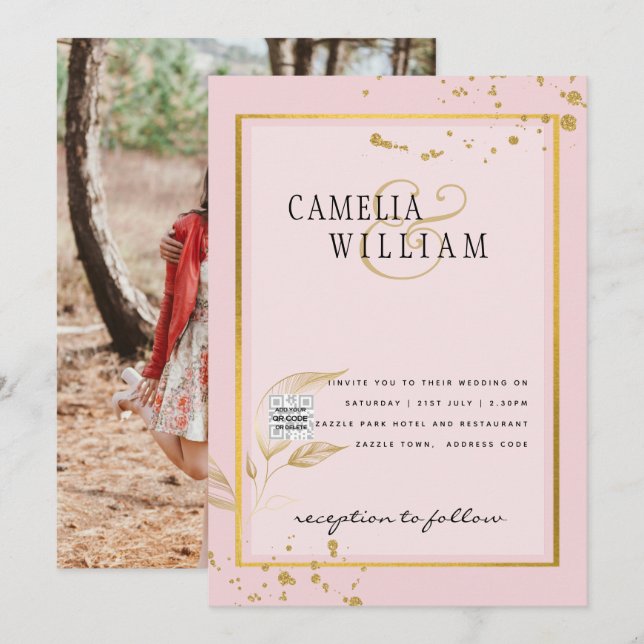 Invitación de boda con código QR para RSVP FOTOGRA (Anverso / Reverso)