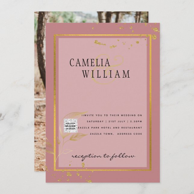 Invitación de boda con código QR para RSVP FOTOGRA (Anverso / Reverso)