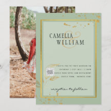 Invitación de boda con código QR para RSVP verde f