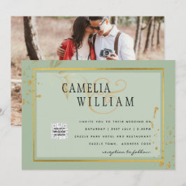 Invitación de Boda con Código QR para RSVP Verde F