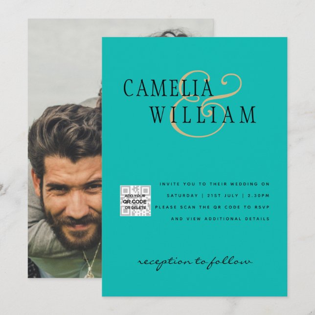 Invitación de Boda con Código QR para RSVP Vidrio  (Anverso / Reverso)