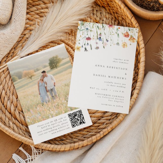 Invitación de boda con código QR Pastel Wildflower (Subido por el creador)