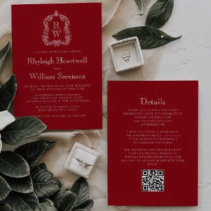 Invitación de boda con código QR rojo arándano Cre
