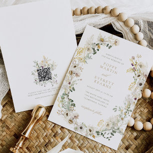 Invitación de boda con código QR RSVP Floral de fl