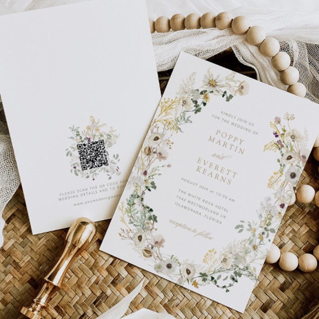 Invitación de boda con código QR RSVP Floral de fl (Subido por el creador)